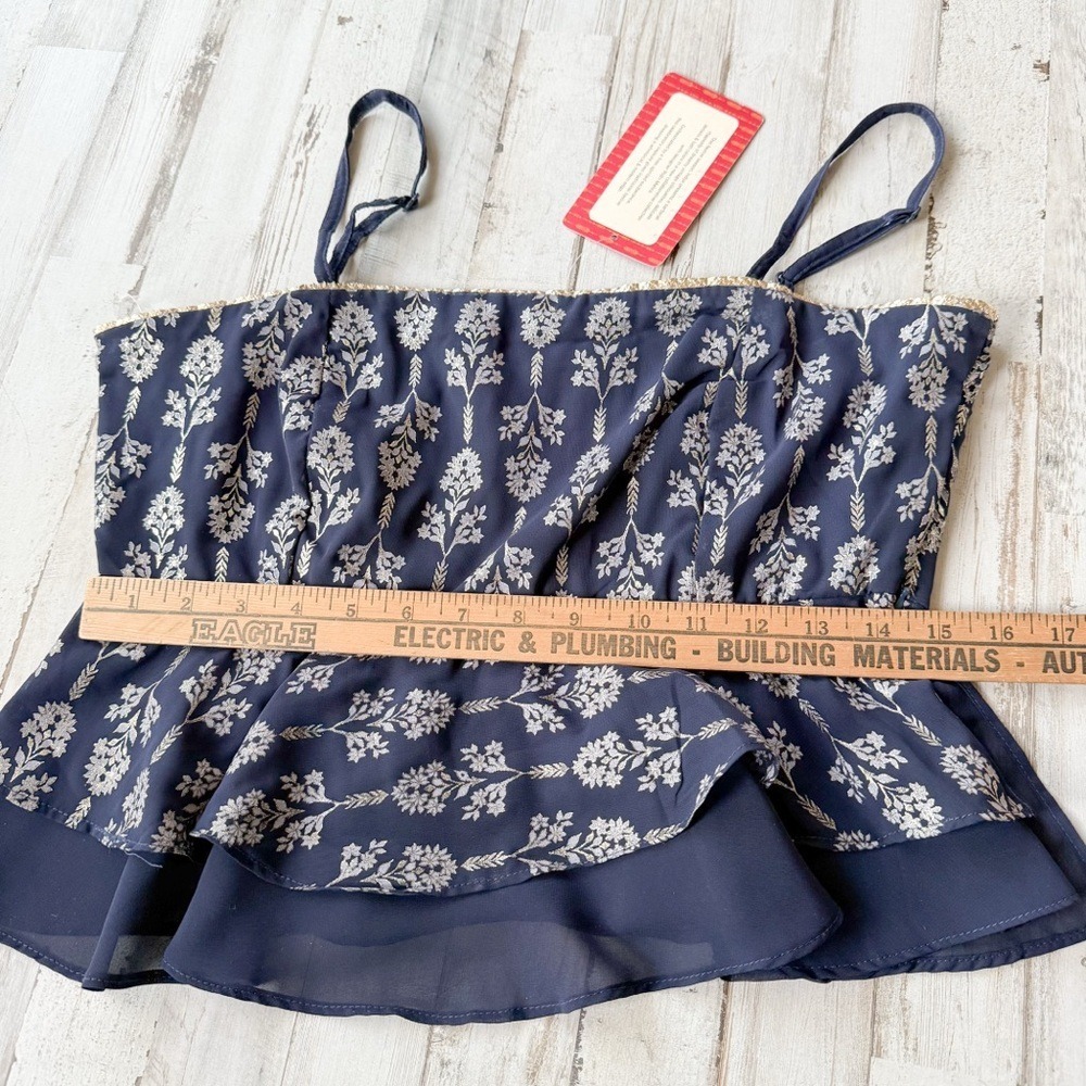 Ridhi Mehra x Indya Navy Blue Peplum Cami Top Metallic Floral Women's M NWT - Picture 12 of 16